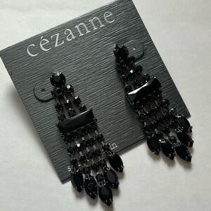 CEZANNE Sparkling Black Chandelier Rhinestone Statement Dangle Drop Earrings-NWT